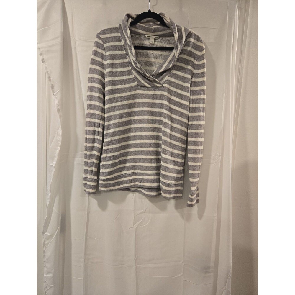 Banana Republic Gray and White Striped Shawl Collar Pullover